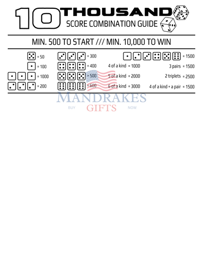 🎲 10Thousand Dice Game Score Card & Point Guide (Digital Download)