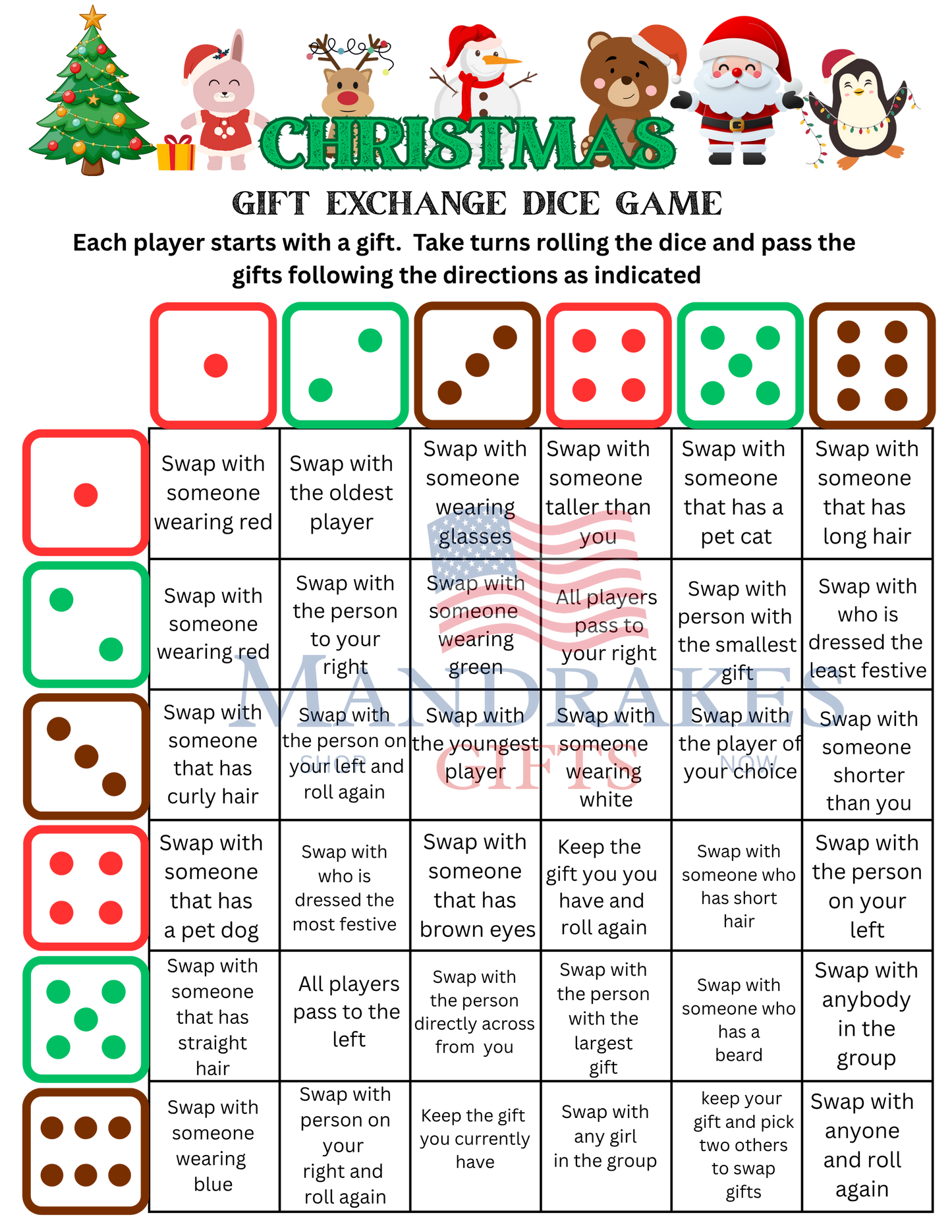 🎲Christmas Gift Exchange Dice Game (Digital Download Only)