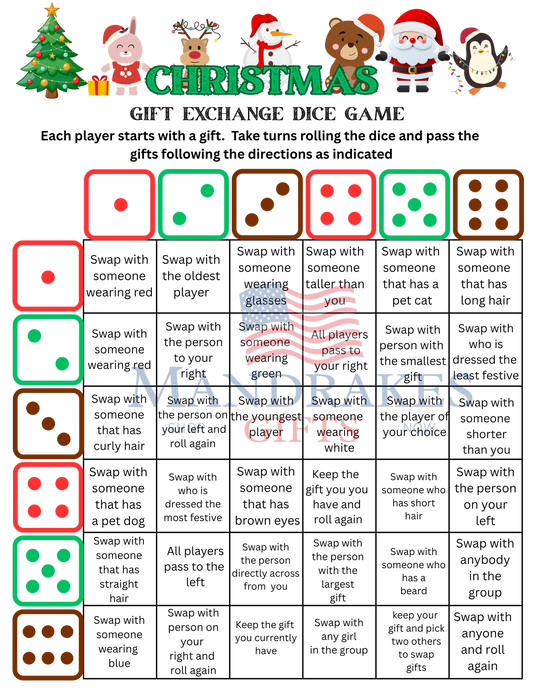 🎲Christmas Gift Exchange Dice Game (Digital Download Only)