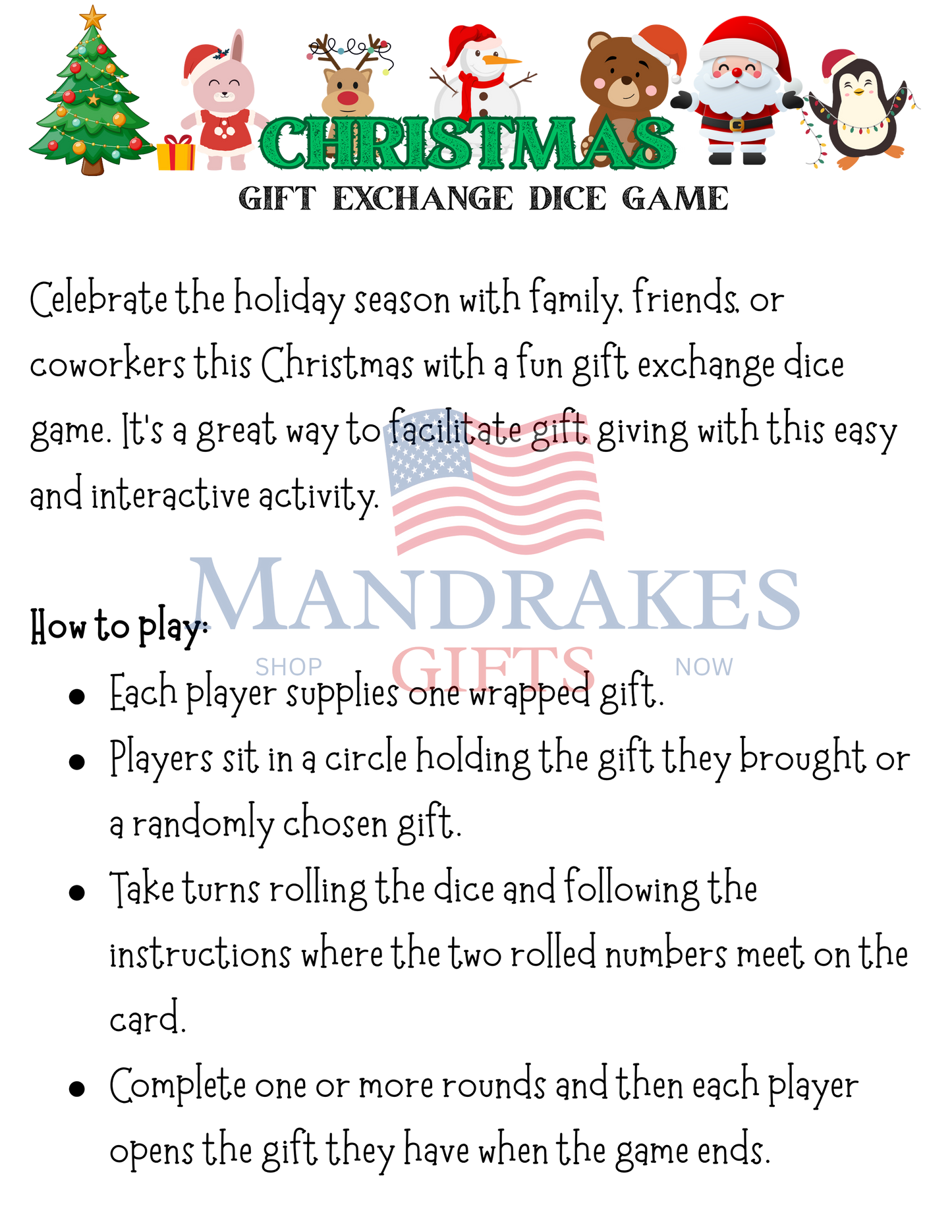 🎲Christmas Gift Exchange Dice Game (Digital Download Only)