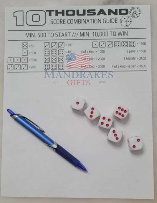 🎲 10Thousand Dice Game Score Card & Point Guide (Digital Download)