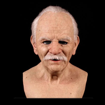 Eerie Elder Mask: Realistic Wrinkle Texture Halloween Fun