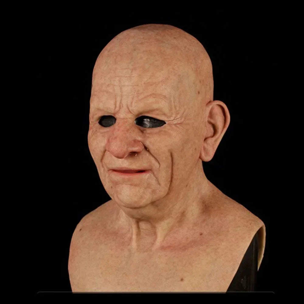 Eerie Elder Mask: Realistic Wrinkle Texture Halloween Fun