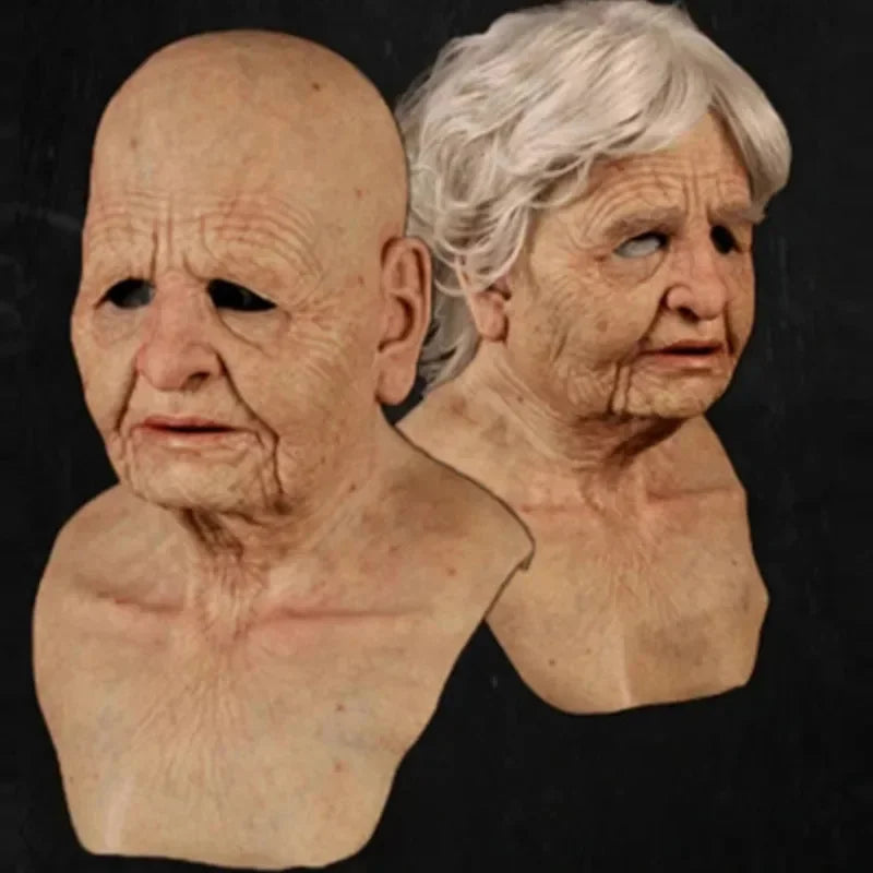 Eerie Elder Mask: Realistic Wrinkle Texture Halloween Fun
