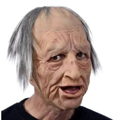 Eerie Elder Mask: Realistic Wrinkle Texture Halloween Fun