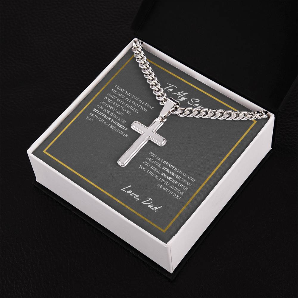 Cuban Chain with Artisan Cross Necklace | To Son From Dad