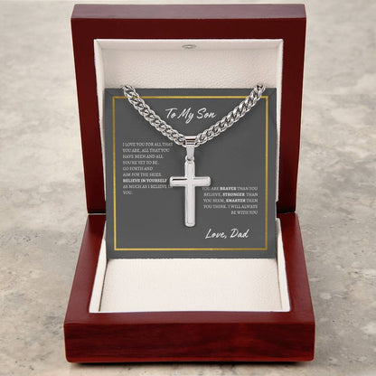 Cuban Chain with Artisan Cross Necklace | To Son From Dad