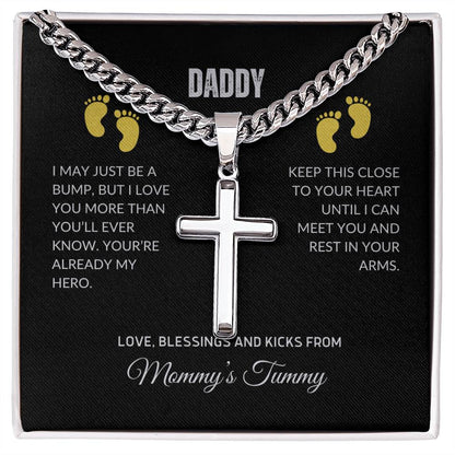 Cuban Chain and Artisan Cross Gift, Dad-to-Be, Expectant Father, Elevate His Style