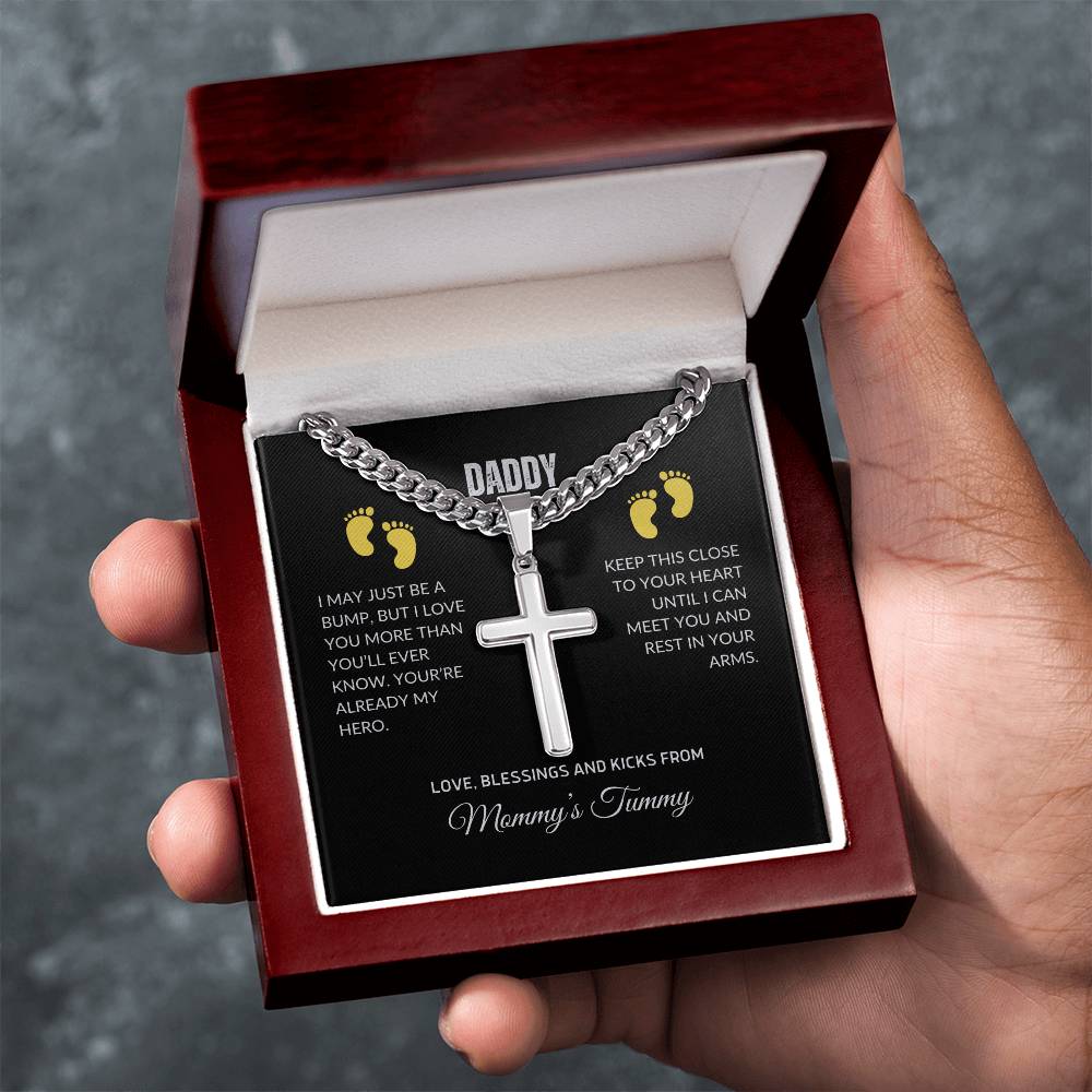 Cuban Chain and Artisan Cross Gift, Dad-to-Be, Expectant Father, Elevate His Style