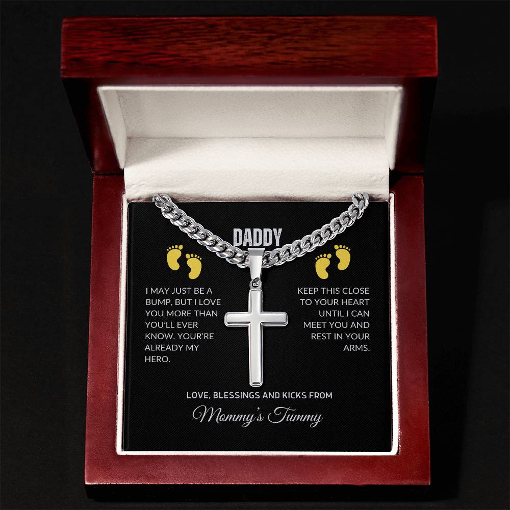 Cuban Chain and Artisan Cross Gift, Dad-to-Be, Expectant Father, Elevate His Style