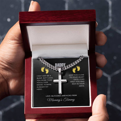 Cuban Chain and Artisan Cross Gift, Dad-to-Be, Expectant Father, Elevate His Style