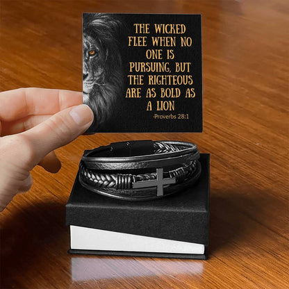 Men's Lionheart Cross Leather Bracelet