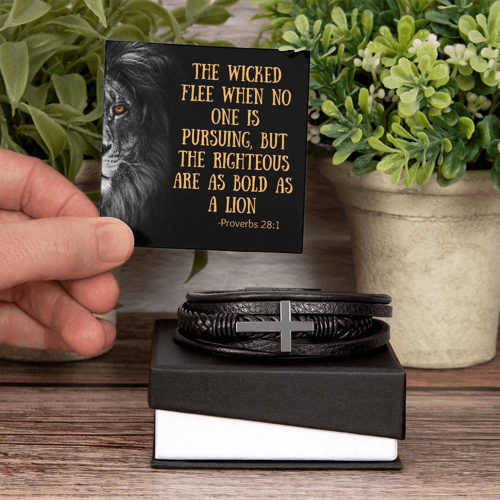 Men's Lionheart Cross Leather Bracelet