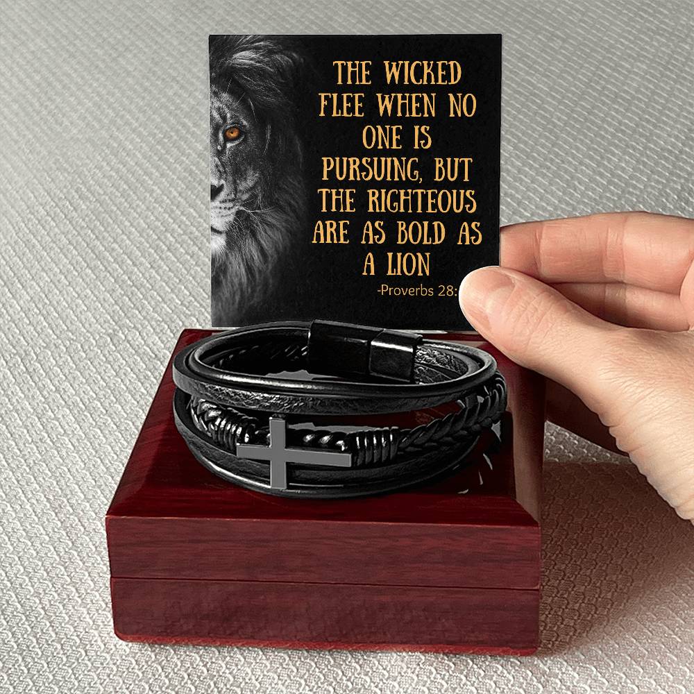Men's Lionheart Cross Leather Bracelet