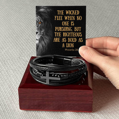 Men's Lionheart Cross Leather Bracelet