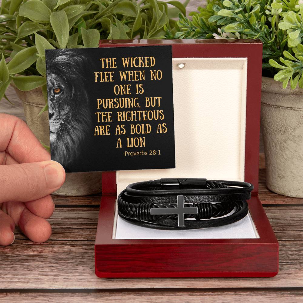 Men's Lionheart Cross Leather Bracelet